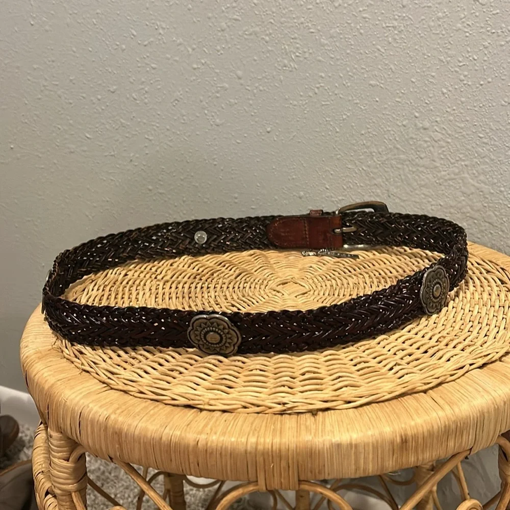 Vintage Capezio Braided‎ Leather Belt Brown Silver Conchos